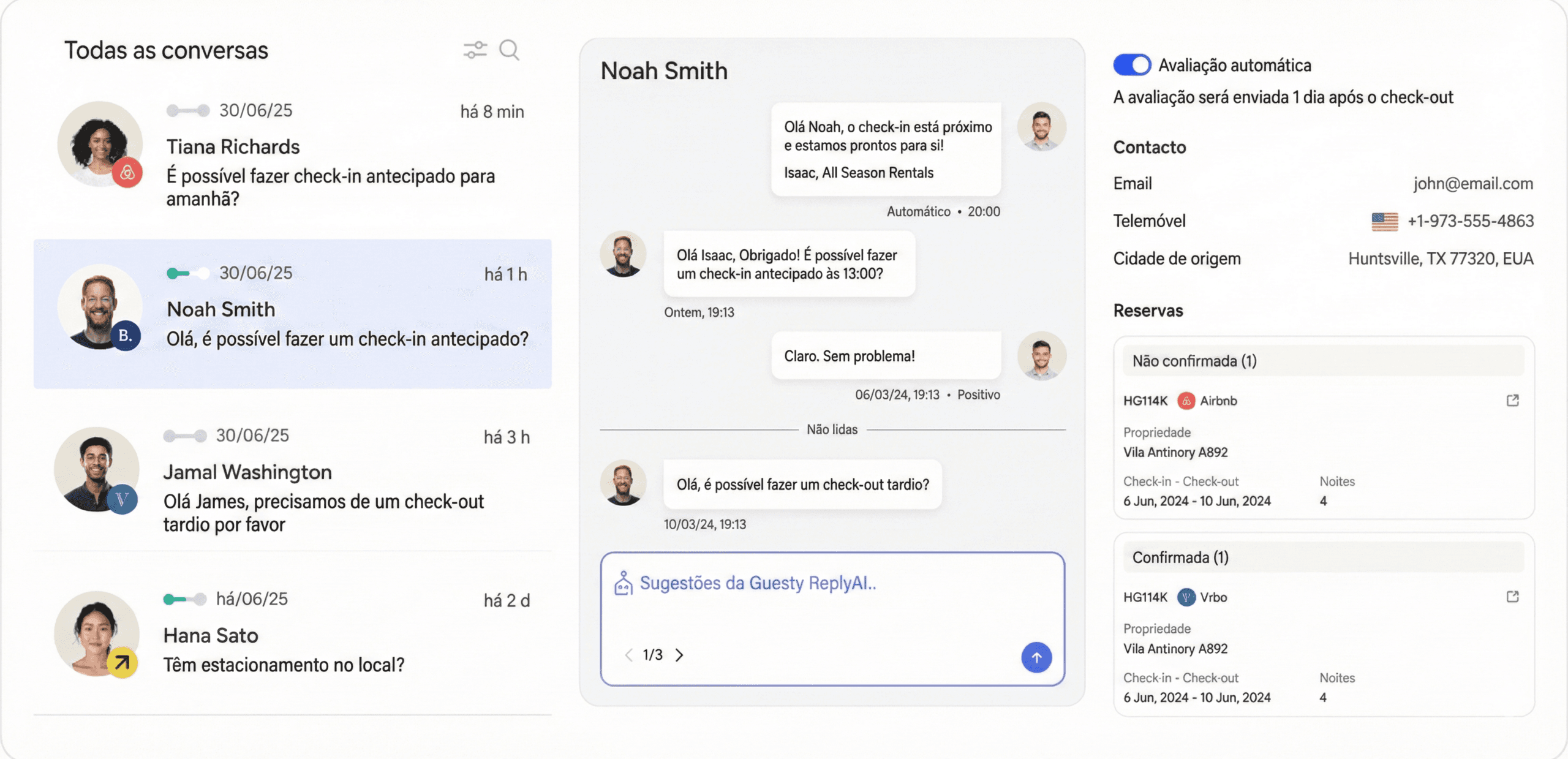 Comunicação com hóspedes